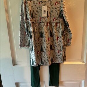 Gray and Green Forest Print Top with Leggings